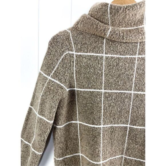 Evolution by Cyrus Windowpane Tan and White Turtleneck Sweater Size S Norta Plai - Picture 8 of 10